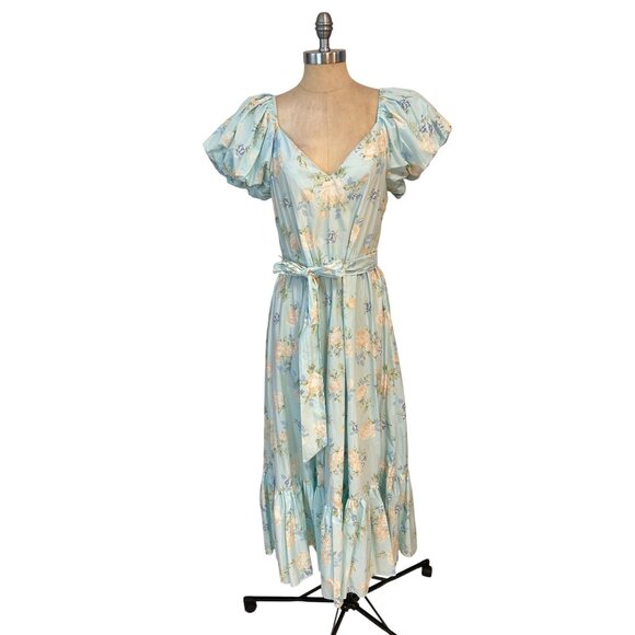 LoveShackFancy X Target Estelle Maxi Dress Puff Sleeve Blue Floral size 2 - Picture 2 of 7